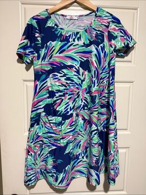 Aryeh Colorful Tropical Print Dress size s blue scuba nylon stretch